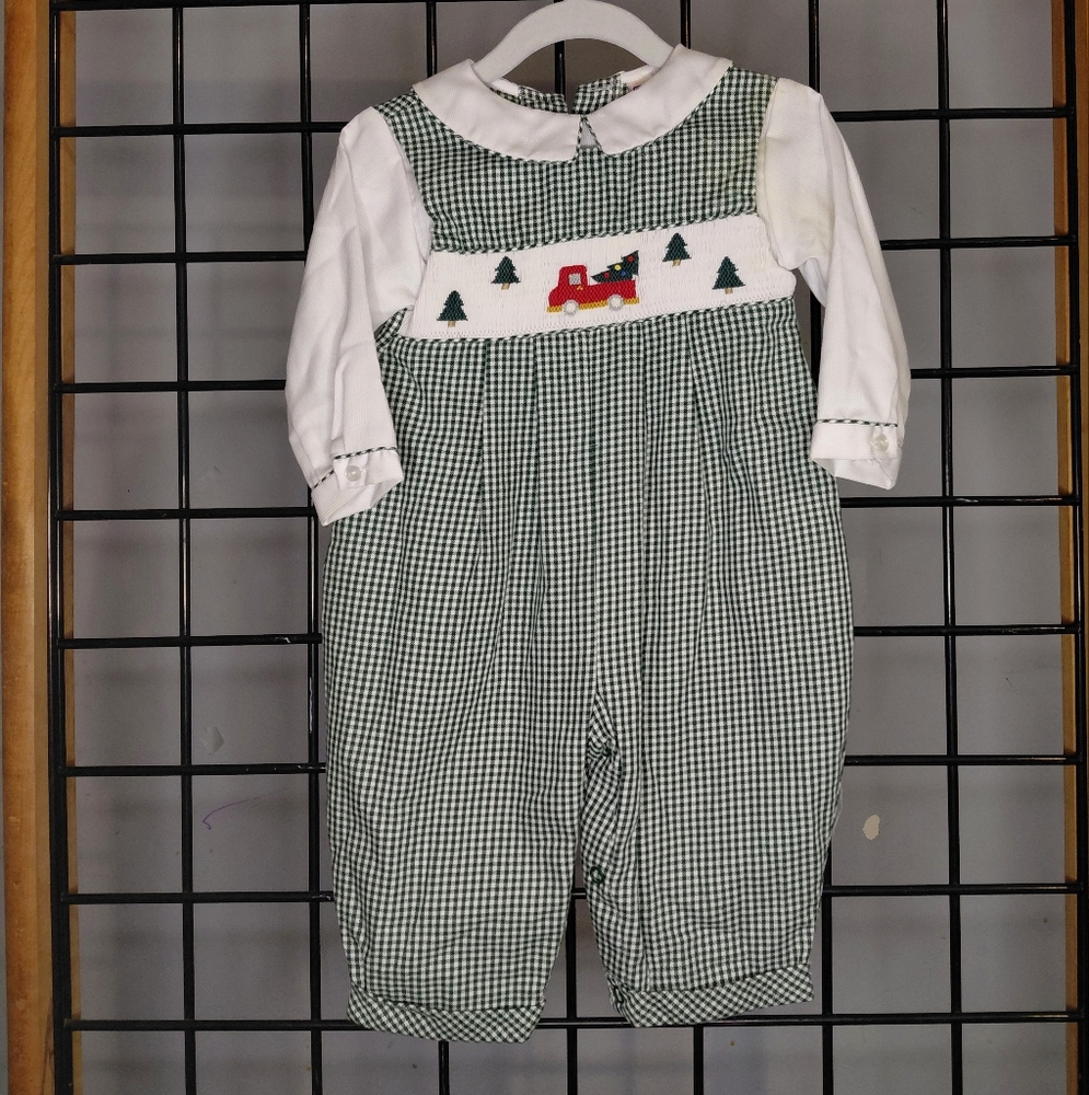 Green and White Checkered Baby Romper
